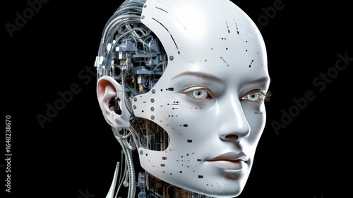 Future's Gaze: A mesmerizing portrait of a cybernetic being, the smooth, polished surface of the android's face contrasts sharply with the intricate machinery within.
