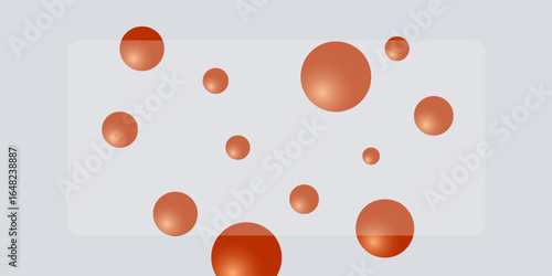 Rectangular banner made of transparent glass with voluminous orange spheres. modern design