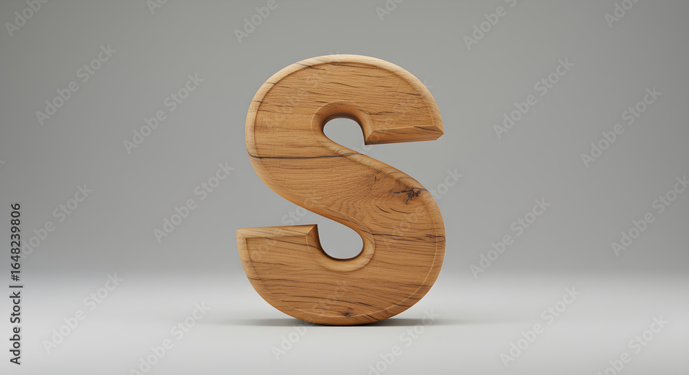 Realistic Wooden 3D Letter S with Natural Texture Realistic Wooden 3D Letter S with Natural Texture