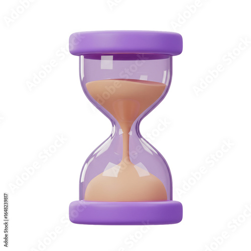 A stylized hourglass shows time passing with a smooth gradient of sand flowing through a transparent vessel.