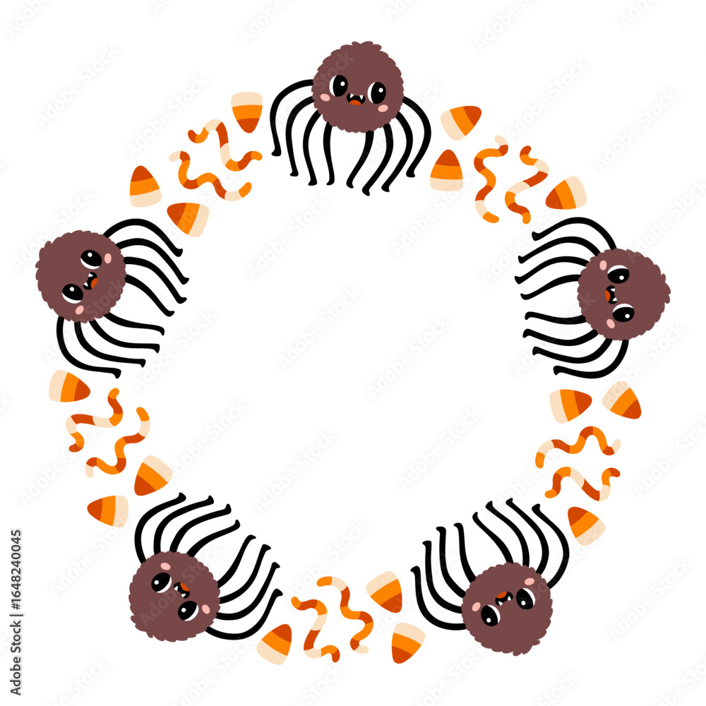 Fototapeta premium Simple Halloween circle frame. Cute Halloween frame border on white background. The round vector design with soft colors, perfect for spooky autumn decorations, banners, stickers, ads, sale.