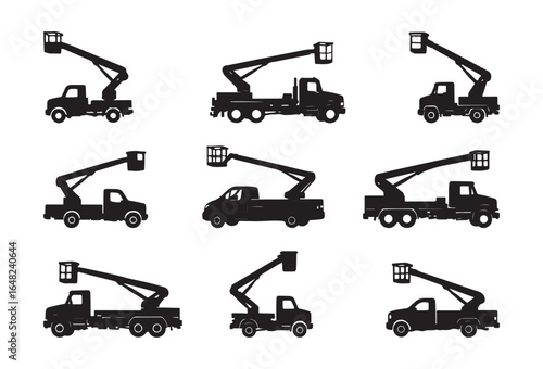 Cherry picker silhouette vector set