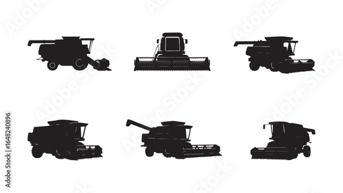 Combine harvester silhouette vector set