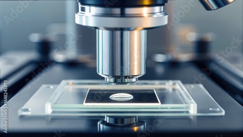 Close-up View of Microscope Slide Under Examination with Gigapixel Detail