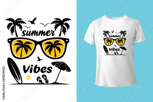Colorful summer t-shirts on display at a vibrant store during sunny days.
