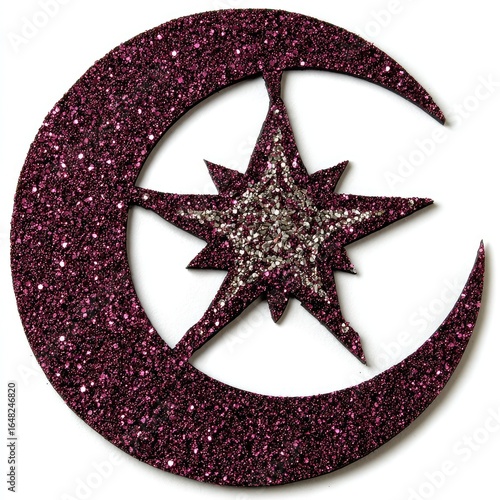 Purple glitter crescent moon with silver star