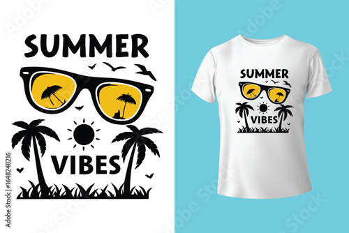 Colorful summer t-shirts on display at a vibrant store during sunny days.