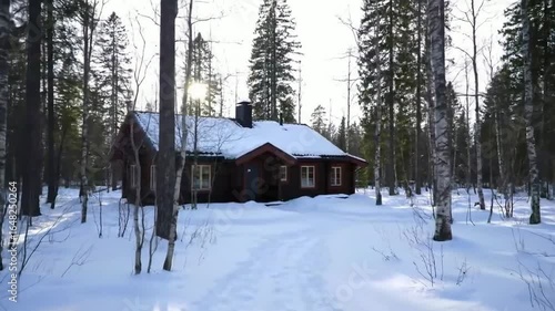Wallpaper Mural Cozy Cabin Retreat SnowCovered Forest Home in Winter Sunlight Torontodigital.ca