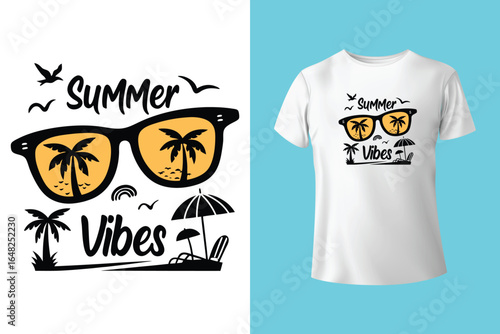 Colorful summer t-shirts on display at a vibrant store during sunny days.