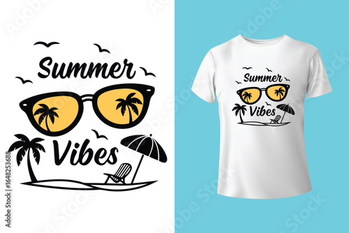 Colorful summer t-shirts on display at a vibrant store during sunny days.