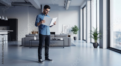 Wallpaper Mural Professional Man Reading in Modern Urban Loft with City View Torontodigital.ca
