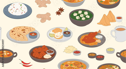 A delicious assortment of indian cuisine featuring various dishes and spices with fresh ingredients for an authentic culinary experience