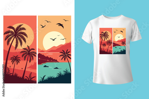 Colorful summer t-shirts on display at a vibrant store during sunny days.