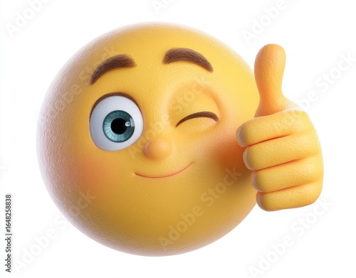 3D emoji, yellow, winking eye, thumbs up
