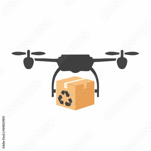 Drone Delivery Eco-Friendly Package Transport with Recycling Symbol