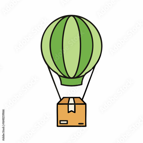Eco-friendly Delivery by Green Hot Air Balloon Carrying Cardboard Box