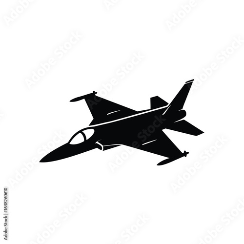 Black silhouette of a modern fighter jet airplane aircraft