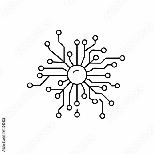 Abstract line art illustration of a technology microprocessor or a neural network hub