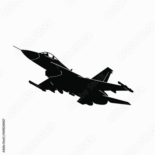 Black silhouette of a modern fighter jet in flight