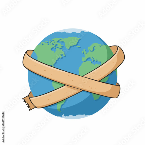 Vector illustration of planet Earth with a blank ribbon banner for custom text or message.