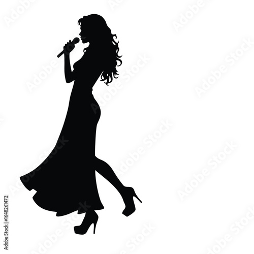 Black silhouette of a woman singing into a microphon