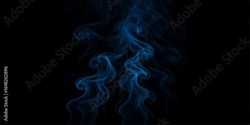 Smoke swirling on black background with flowing shapes and coloured mist effects