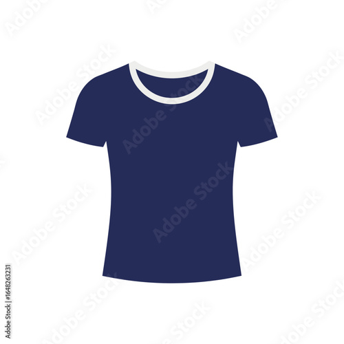 A classic dark blue short-sleeved t-shirt with a white ringer collar, shown as a flat vector illustration on a white background.