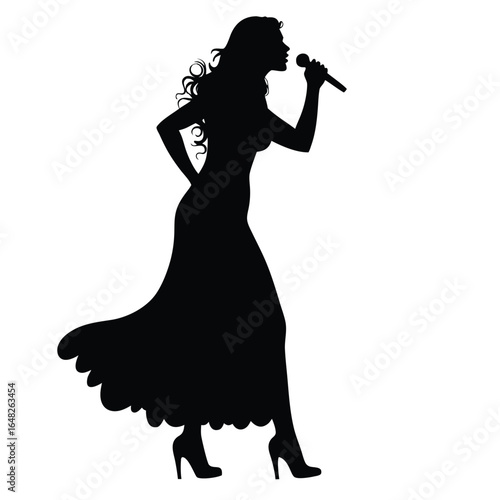 Black silhouette of a woman singing into a microphone