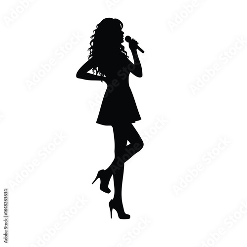 Black silhouette of a woman singing into a microphone