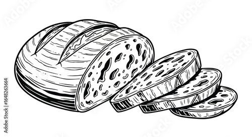 A hand-drawn loaf of bread with slices