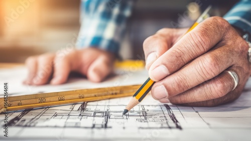 Wallpaper Mural Creative design process architect's hand sketching blueprints studio workspace digital rendering detail-focused perspective Torontodigital.ca