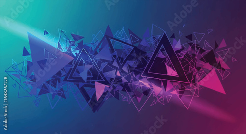 Abstract background with scattered triangles on a blue and purple gradient