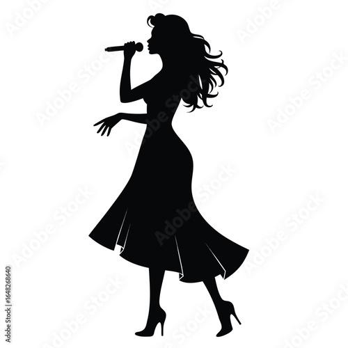 Silhouette of a woman singing into a microphone singer