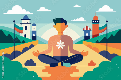Find inner peace meditating outdoors amidst scenic landscape and cultural landmarks.
