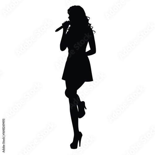 Woman singing with microphone silhouette music