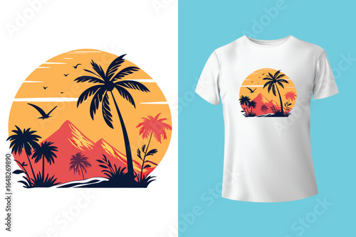 Colorful summer t-shirts on display at a vibrant store during sunny days.