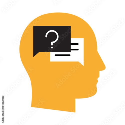 Local Answers icon.  Head with Question Mark for Geographically Relevant Results. Vector illustration.
