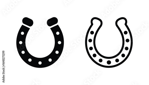 Lucky Horseshoe Icon Set Black and White Outline Vector Symbol for Good Luck, Western Cowboy Culture, and Fortune Design.