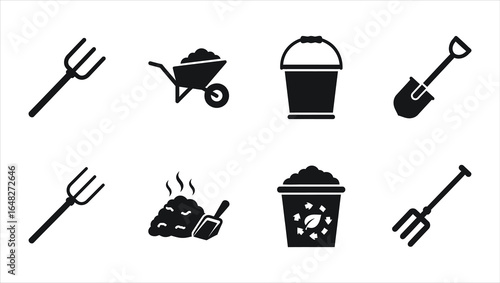 Gardening and Composting Tools Icon Set
