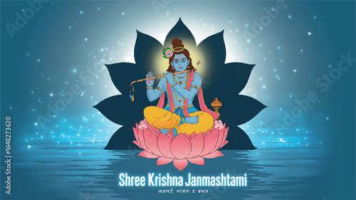 Stylized digital illustration of lord krishna in traditional indian art style