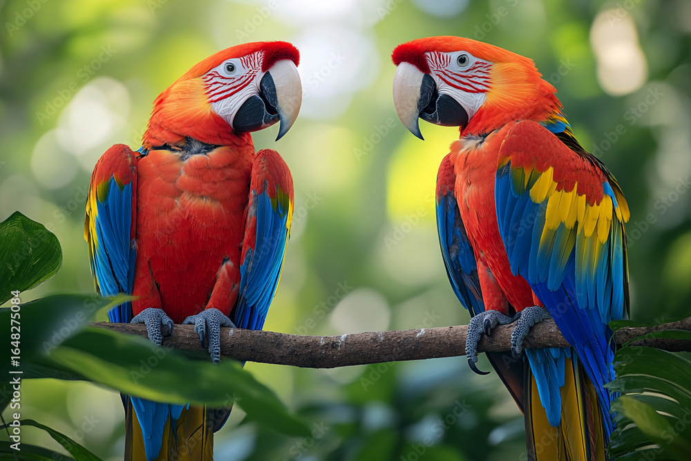 Obraz premium Vibrant Macaws in Lush Rainforest Canopy