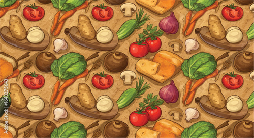 Colorful vegetable and bread pattern