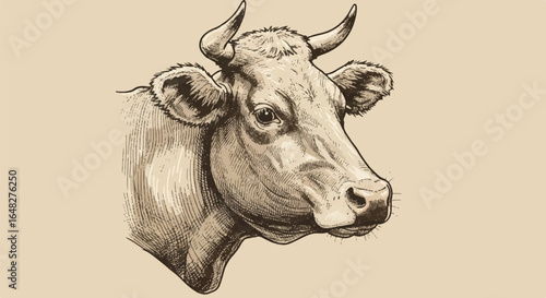 Cow's head, sepia sketch