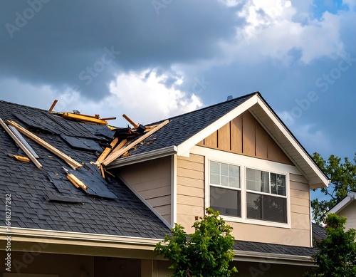Damaged roof after storm