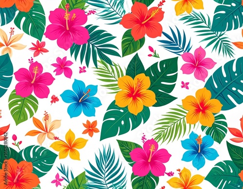 Seamless pattern with flowers, summer tropical wallpaper