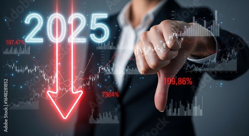 Economic crisis and recession in 2025 with business decline and negative financial growth.