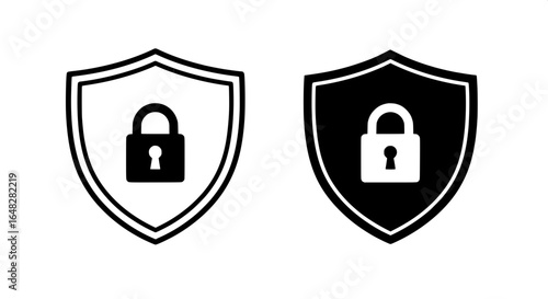 Cybersecurity shield icons, featuring security lock symbol, protection concept, and data safeguard design.