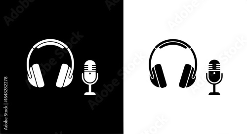 Amplify your message and immerse in pure sound A sleek, contrasting black and white visual of audio equipment, symbolizing modern podcasting, recording, and digital soundscapes.