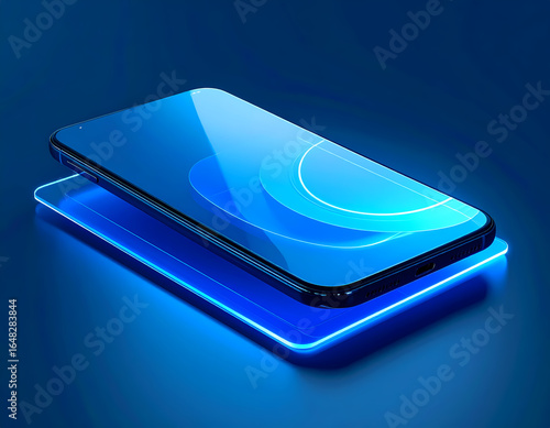 Smartphone mockup design blue background mobile phone display technology