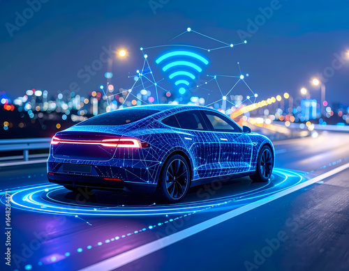 Autonomous electric car futuristic technology ai connected driving auto